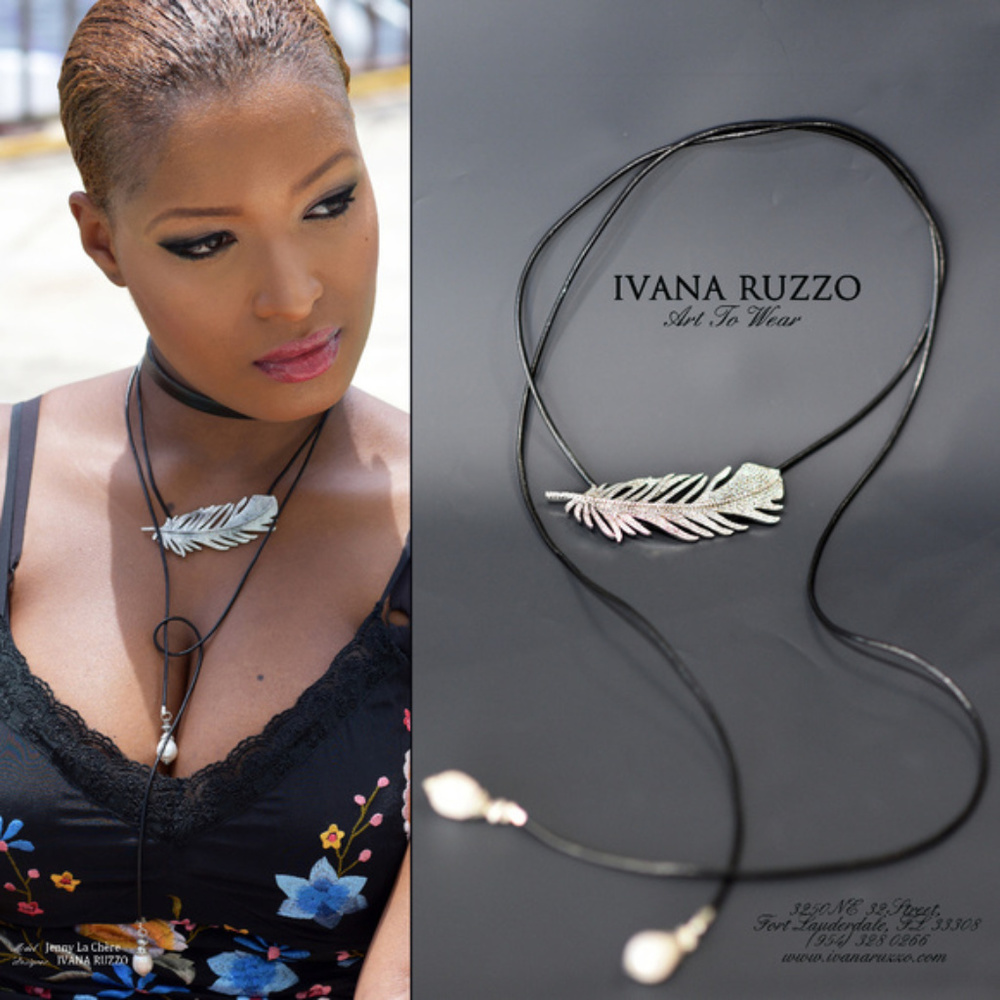 Long Genuine Leather Necklace/Lariat/Choker Topaz Pave Crystals Luxury